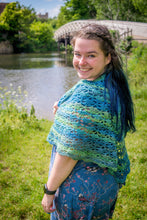 Load image into Gallery viewer, Blue Green Striped Handmade Crochet Shawlette
