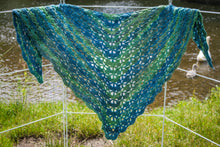 Load image into Gallery viewer, Blue Green Striped Handmade Crochet Shawlette
