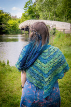 Load image into Gallery viewer, Blue Green Striped Handmade Crochet Shawlette
