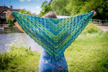 Load image into Gallery viewer, Blue Green Striped Handmade Crochet Shawlette
