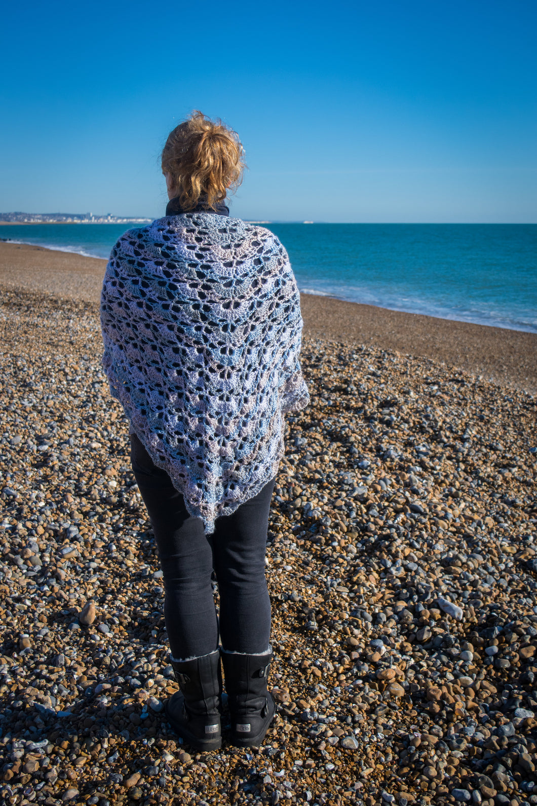 Blue Grey Handmade Crochet Wrap