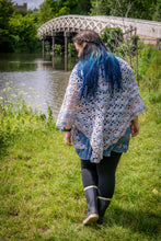 Load image into Gallery viewer, Blue Grey Handmade Crochet Wrap
