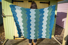 Load image into Gallery viewer, Blue Striped Handmade Crochet Blanket
