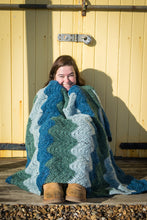 Load image into Gallery viewer, Blue Striped Handmade Crochet Blanket
