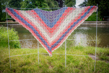 Load image into Gallery viewer, Blue White Pink Striped Handmade Crochet Wrap
