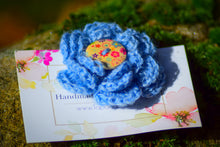 Load image into Gallery viewer, Blue Flower Brooch Handmade Crochet
