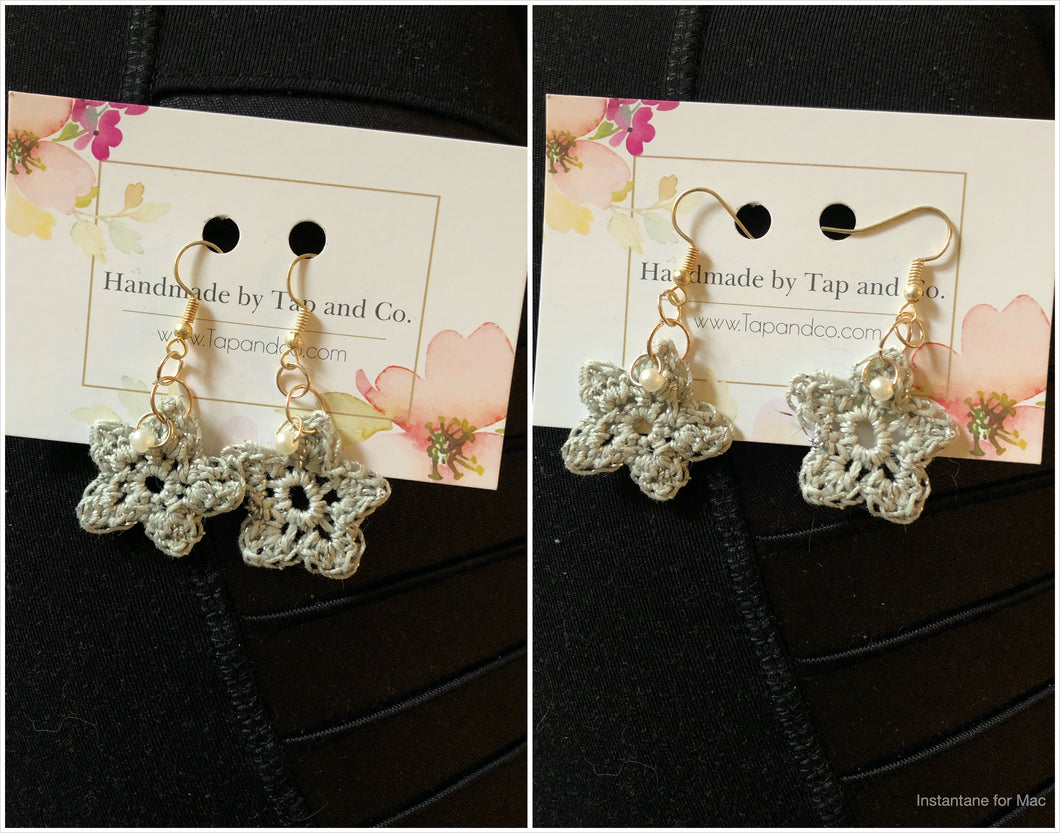 Grey Glitter Handmade Crochet Earrings