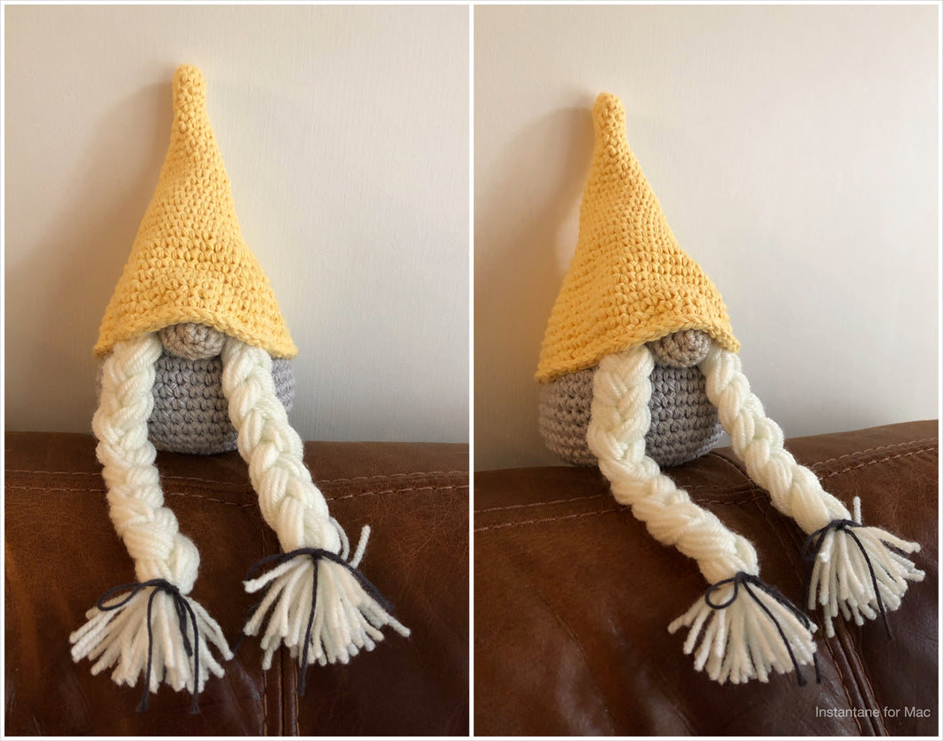 Gnome Girl in Yellow and Grey Handmade Crochet