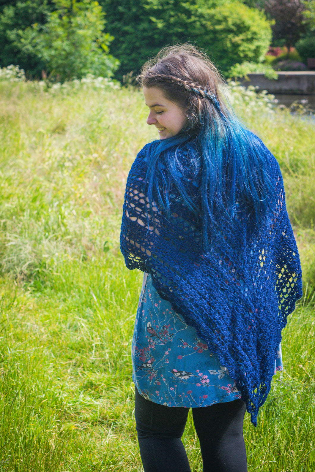 Navy Blue Lace Crochet Shawl