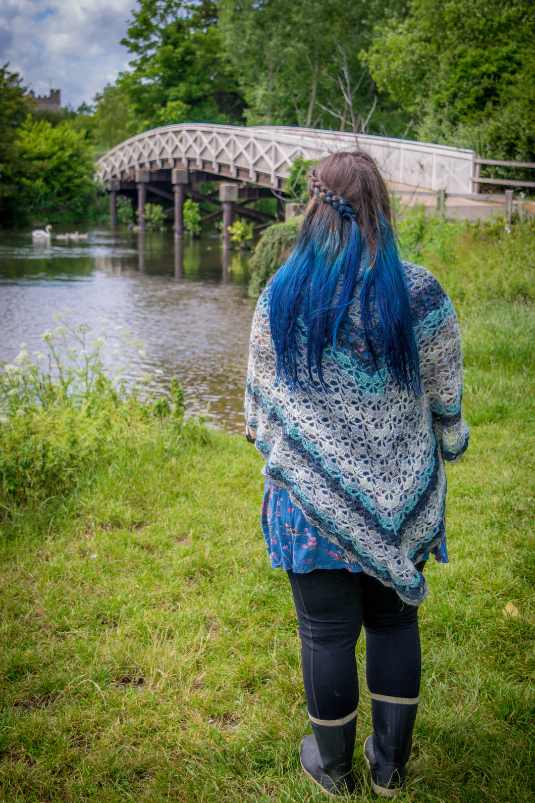 Blue Tone Lacy Crochet Wrap, Ocean colours