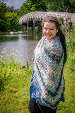 Load image into Gallery viewer, Blue Tone Lacy Crochet Wrap, Ocean colours
