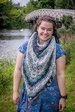 Load image into Gallery viewer, Blue Tone Lacy Crochet Wrap, Ocean colours
