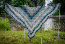 Load image into Gallery viewer, Blue Tone Lacy Crochet Wrap, Ocean colours
