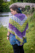 Load image into Gallery viewer, Green Purple and Grey Handmade Crochet Wrap
