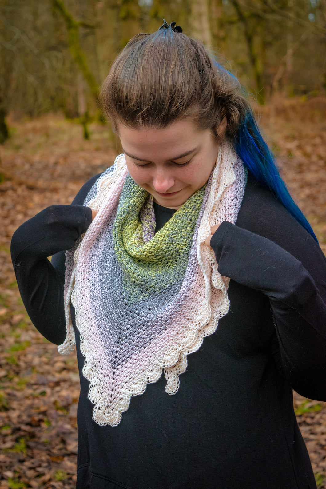 Pink Green Handmade Crochet Shawlette