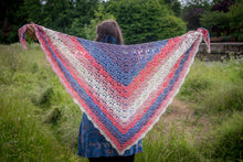 Load image into Gallery viewer, Blue White Pink Striped Handmade Crochet Wrap
