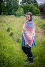 Load image into Gallery viewer, Blue White Pink Striped Handmade Crochet Wrap
