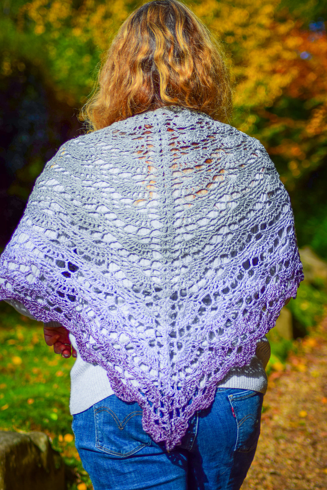 Grey to Purple Handmade Crochet Wrap