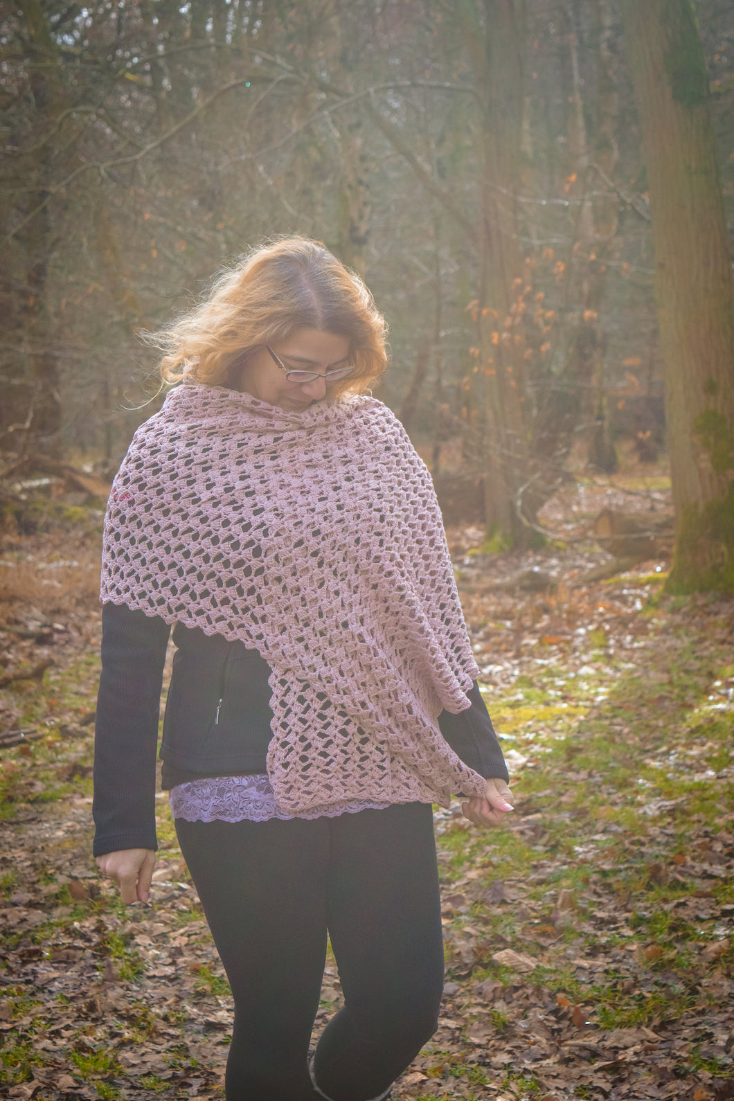 Rose Coloured Rectangular Handmade Crochet Wrap